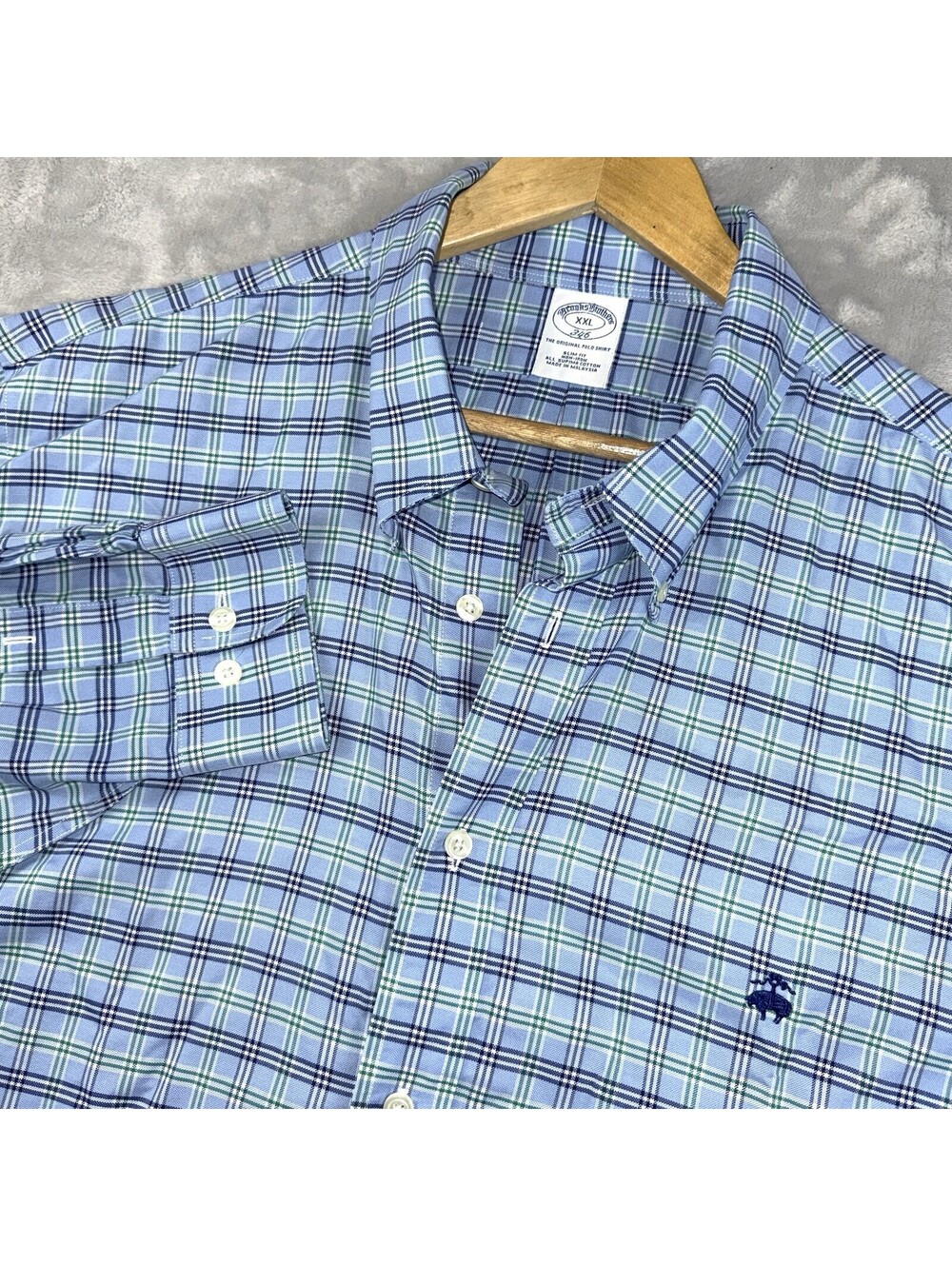 Brooks Brothers Blue Green Plaid Long Sleeve Button Down Shirt Slim Fit Men XXL
